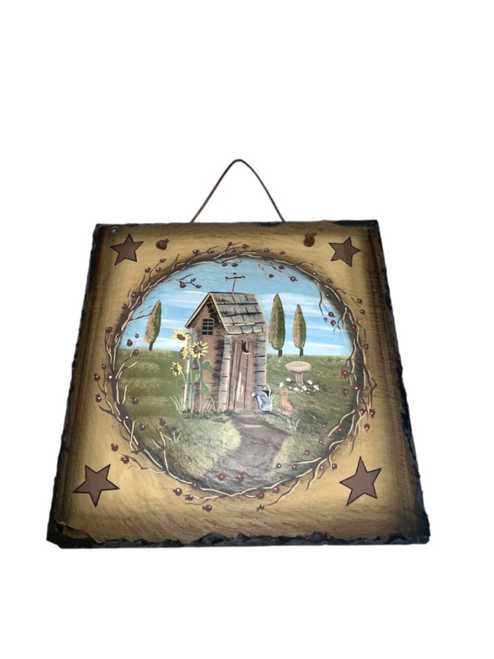Rustic Wall Hanging Slate Outhouse Cat Stars Decor Sunflower Cottage